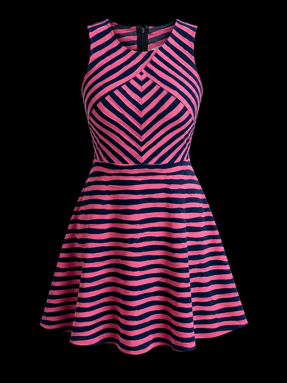 Exhilaration Pink & Navy Chevron Fit & Flare Dress